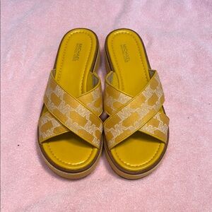 Michael Kors Mustard Crisscross Slide Sandals